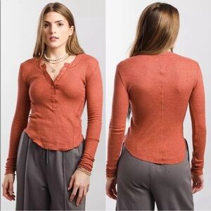 Free People One of the Girls Henley Top Warmstone Size Small
